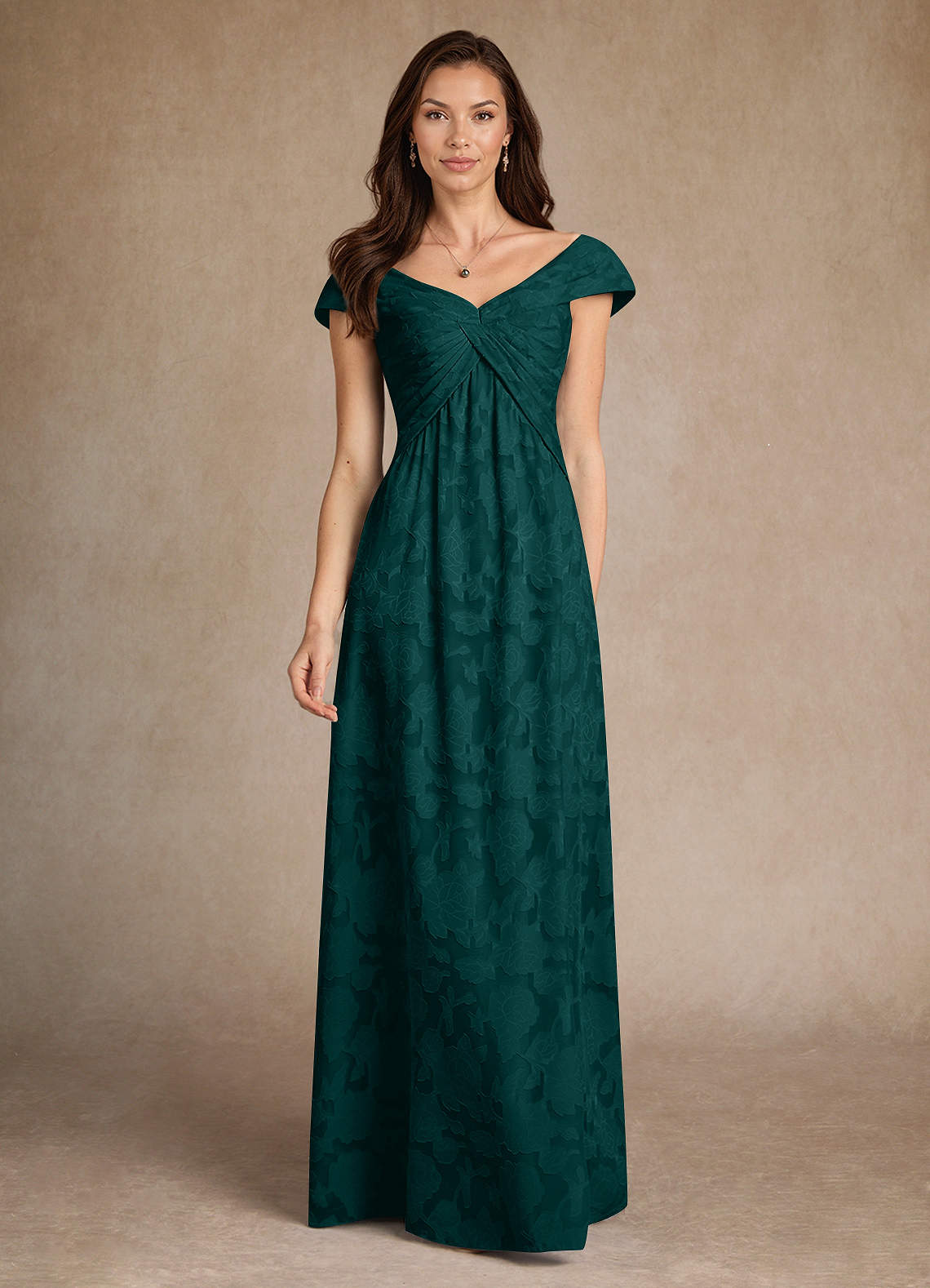 Azazie Myrtle Mother of the Bride Dresses Pine A-Line Pleated Floral Burnout Dress image1