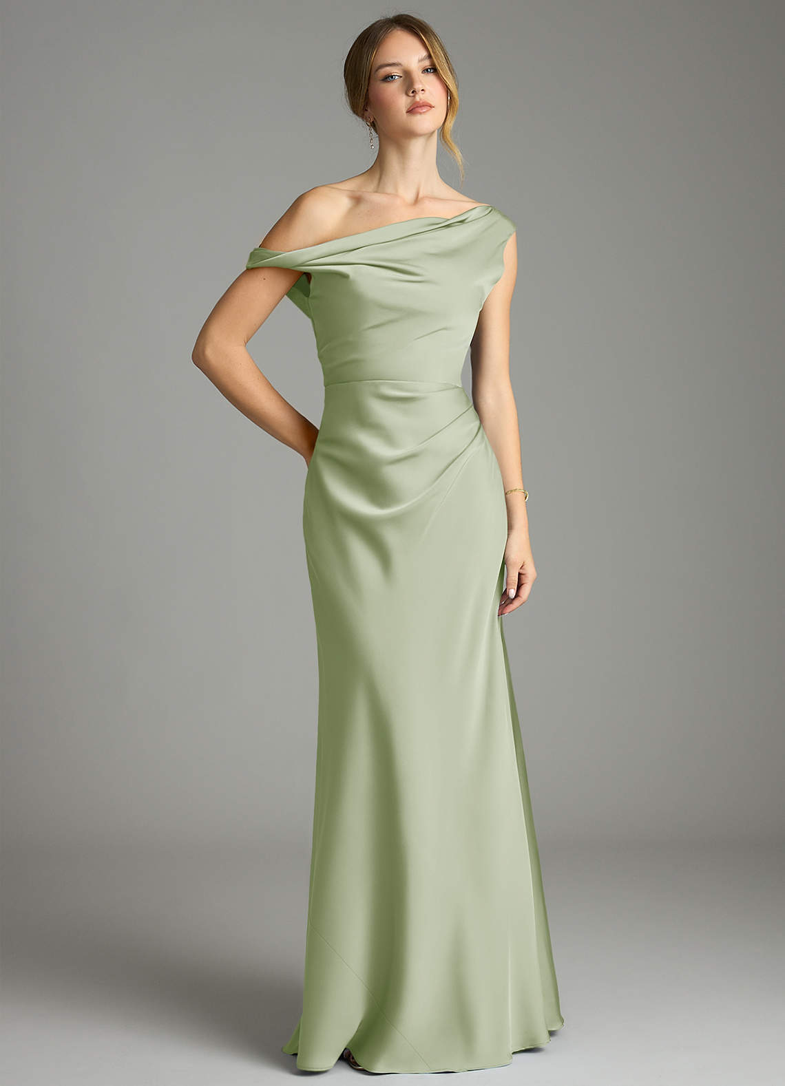 Azazie Emerson Dusty Sage Stretch Satin Bridesmaid Dresses