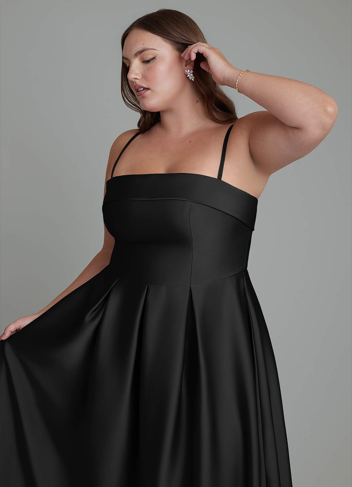 Azazie Lucienne Bridesmaid Dresses Black A-Line Strapless Stretch Satin Convertible Dress image13
