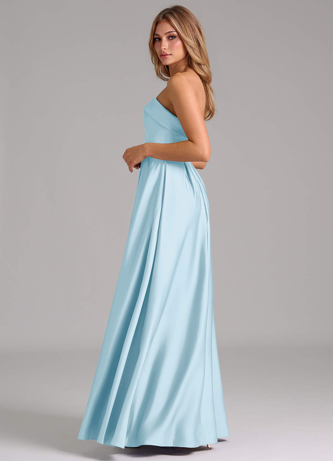 Azazie Lucienne Brudtärnklänningar Klä av A-Linje i Stretch Satin Axelbandslös Himmelsblå Konvertibel image2