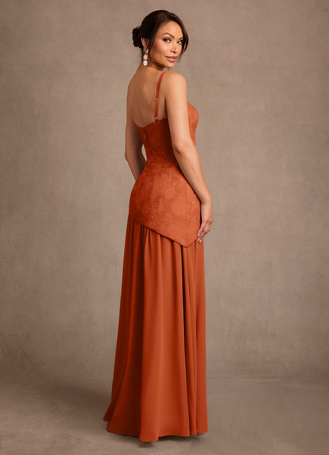 Azazie Flossie Burnt Orange A-Line Pleated Chiffon Dress | Azazie
