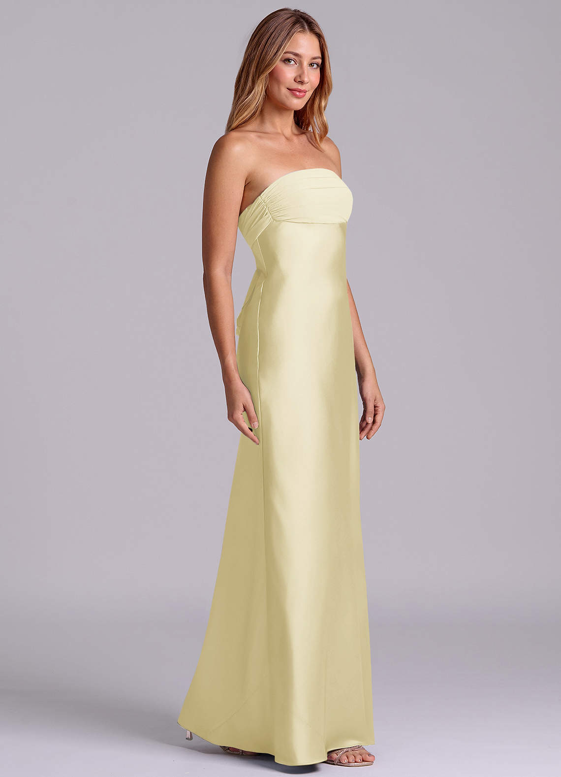 Azazie Ailanie Brudtärnklänningar Klä av Tubklänning i Stretch Satin Axelbandslös Citronsorbet image3