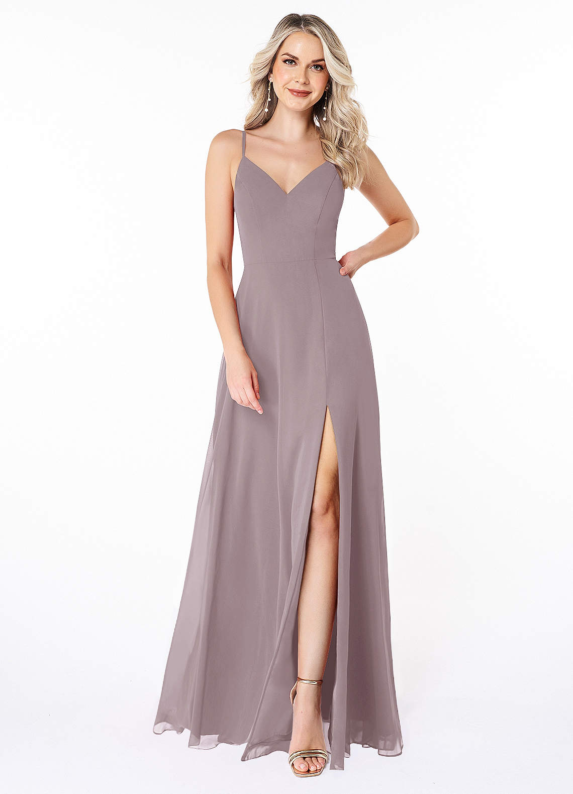 Azazie Lena Bridesmaid Dresses Dusk A-Line Lace Chiffon Dress image1