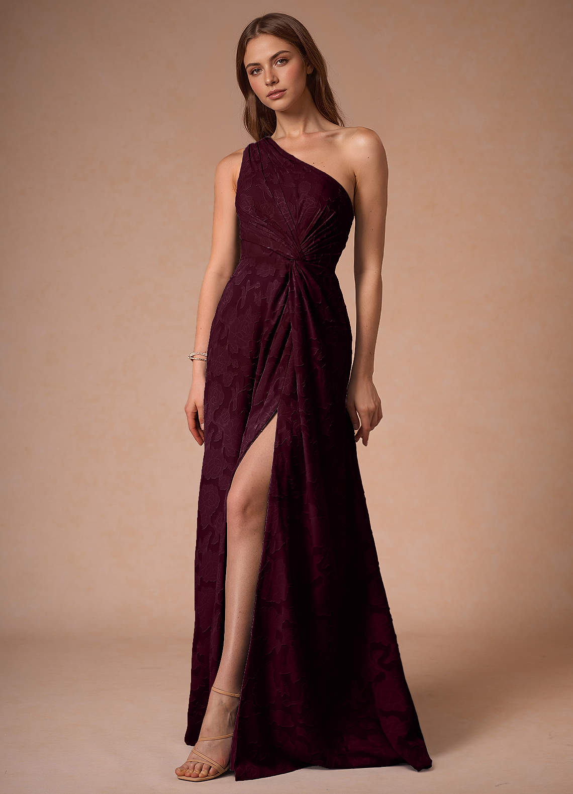 Hermosa Wine One Shoulder Maxi Dress image2