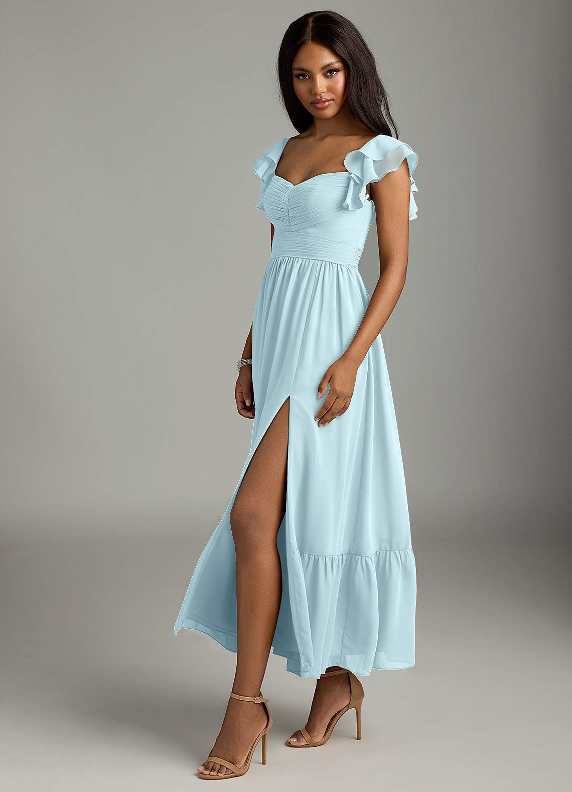 Azazie Anaya Vestidos para Prova em Casa Vestido Buquê Floral Abstrato de Chiffon de Linha A com Decote Coração image3