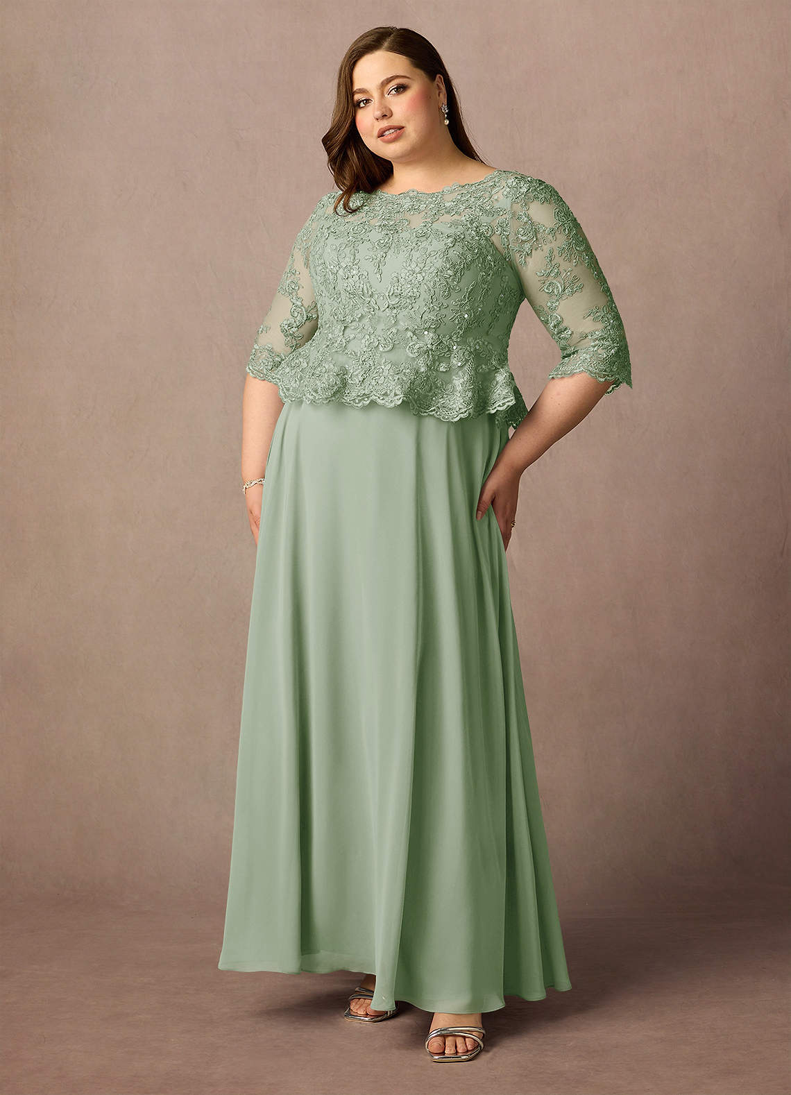 Azazie Averie Mother of the Bride Dresses Dusty Sage A-Line Boatneck Sequins Chiffon Dress image9
