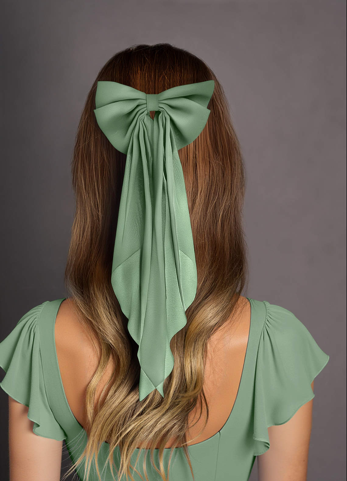 front Pince à cheveux en mousseline de soie de couleur assortie avec nœud