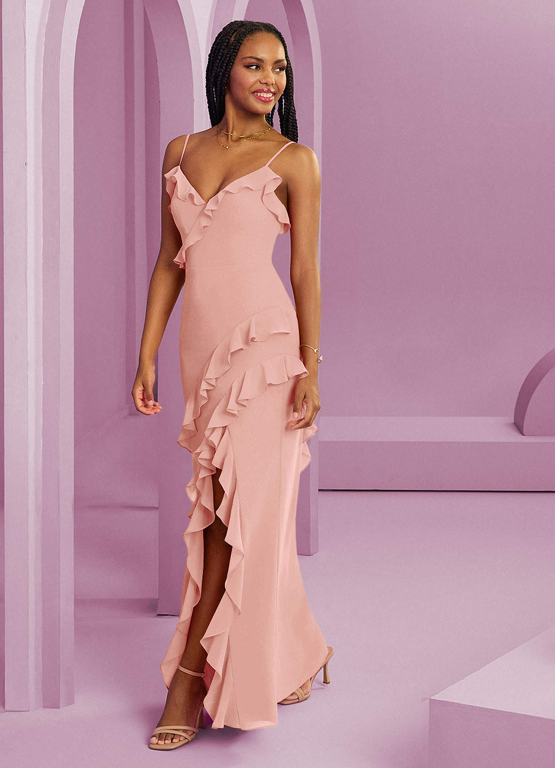 Barbie ♥ Azazie Bridesmaid Dresses Rosette Sheath Chiffon Dress image1