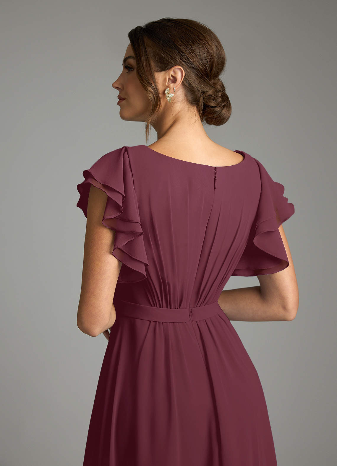 Azazie Daphne Modest Bridesmaid Dresses A-Line Ruffled Chiffon Floor-Length Dress image5