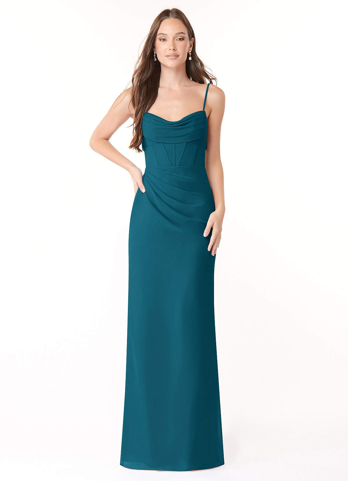 Azazie Mai Vestidos de damas de honor Vestido de Azul Tinta de Gasa de Corte Recto con Plisado image1