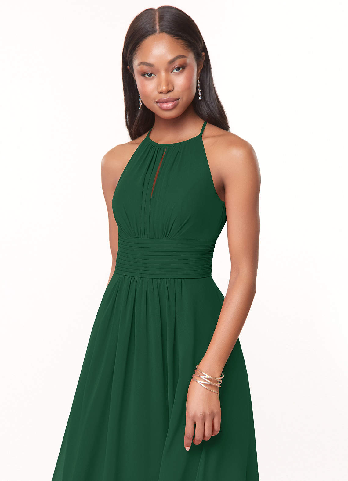 Azazie Bonnie Bridesmaid Dresses Dark Green A-Line Keyhole Ruched Chiffon Dress image4
