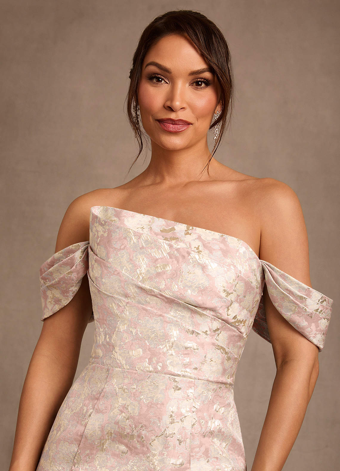 Azazie Nettie Dusty Rose Mermaid Off the Shoulder Jacquard Dress