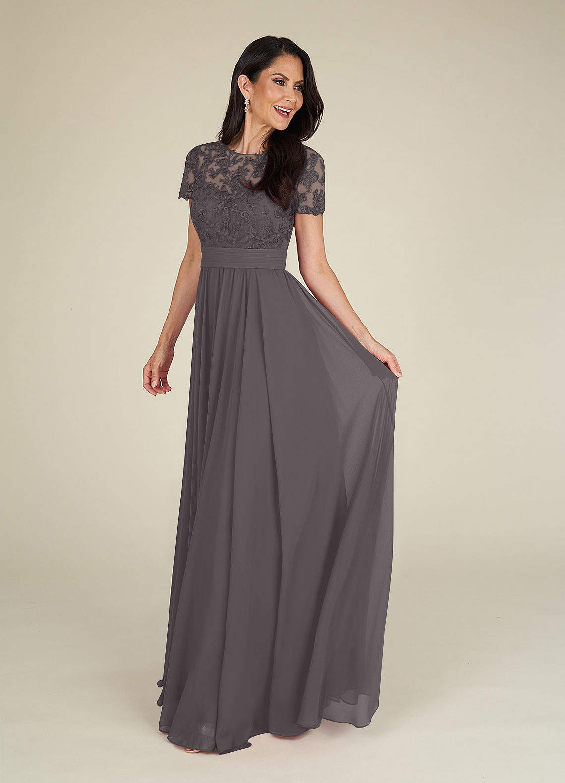 Azazie Annette Mother of the Bride Dresses Steel Grey A-Line Lace Chiffon Dress image1