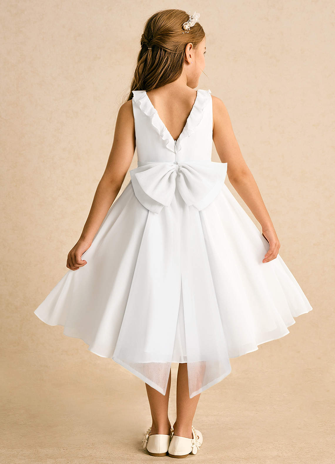 Azazie Dani vestidos de niña de las flores Vestido de Marfil de Gasa de Corte en A con Lazo image1