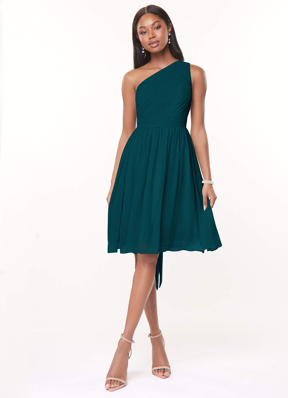 Azazie Katrina Jurken voor bruidsmeisjes Jurk van Chiffon met A-Lijn One-Shoulder Pijnboom image1