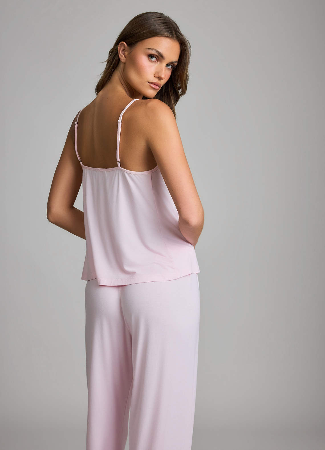 front Soft Rayon Lace Trim Cami & Wide-Leg Pants Pajama Set