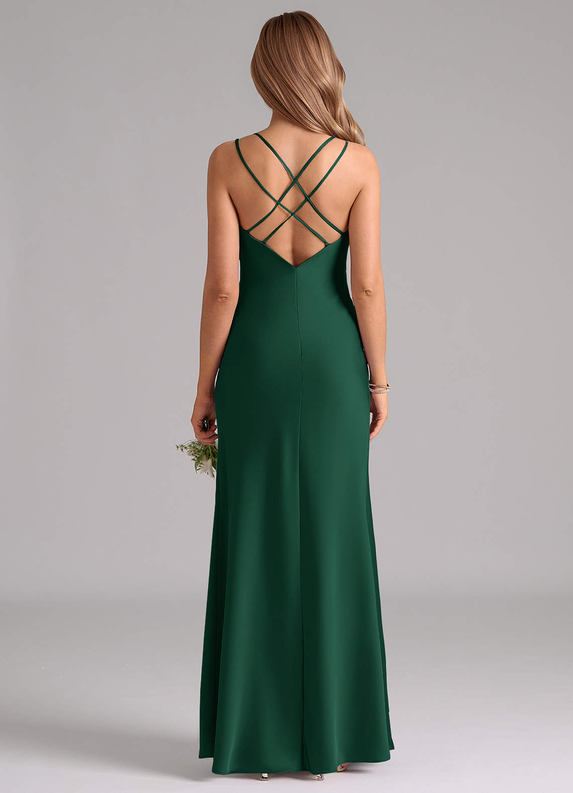 Azazie Suttona Vestidos de damas de honor Vestido de Verde Oscuro de Satén Elástico de Corte en A con Plisado image2