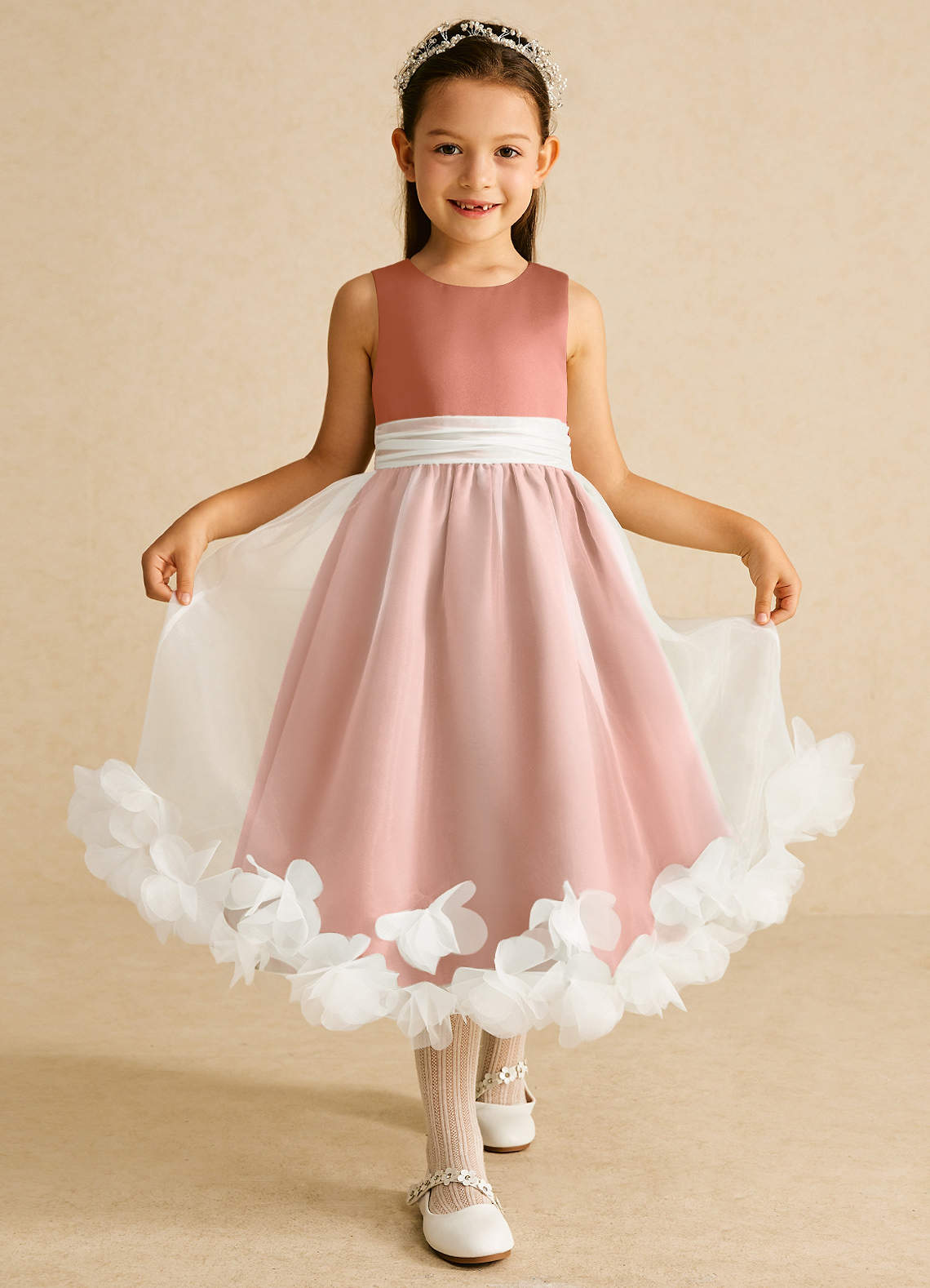 Azazie Stardust vestidos de niña de las flores Vestido de Mai Tai de Organza de Corte En A con Sin mangas image1