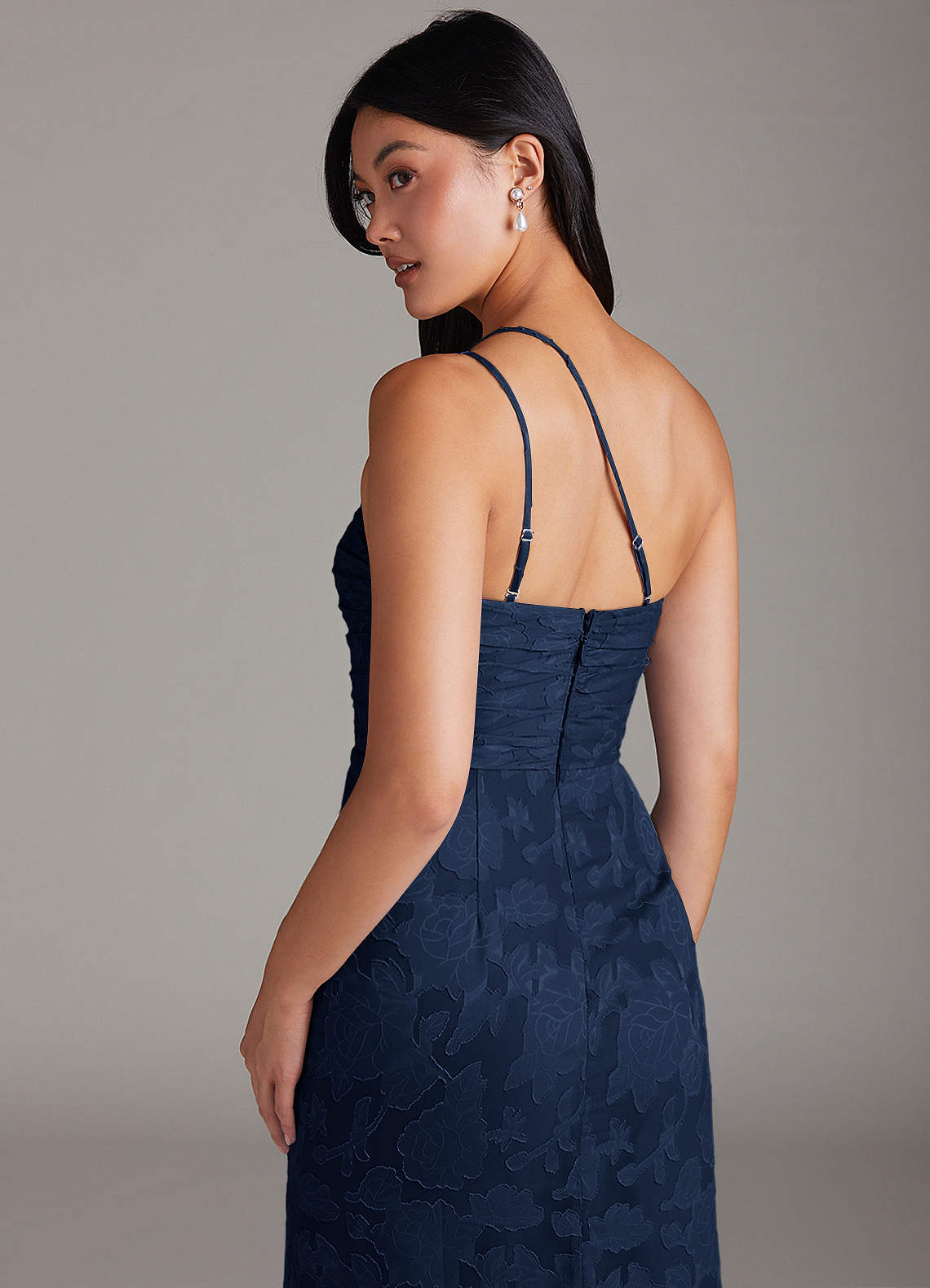 Azazie Eren Jurken voor thuis passen Jurk van Bloemen Burn-out met Kolom One-Shoulder Stoffig Blauw image5