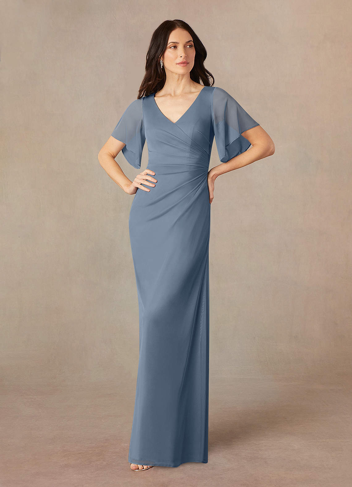 Azazie Selah Mother of the Bride Dresses Twilight A-Line V-Neck ruched Mesh Dress image1
