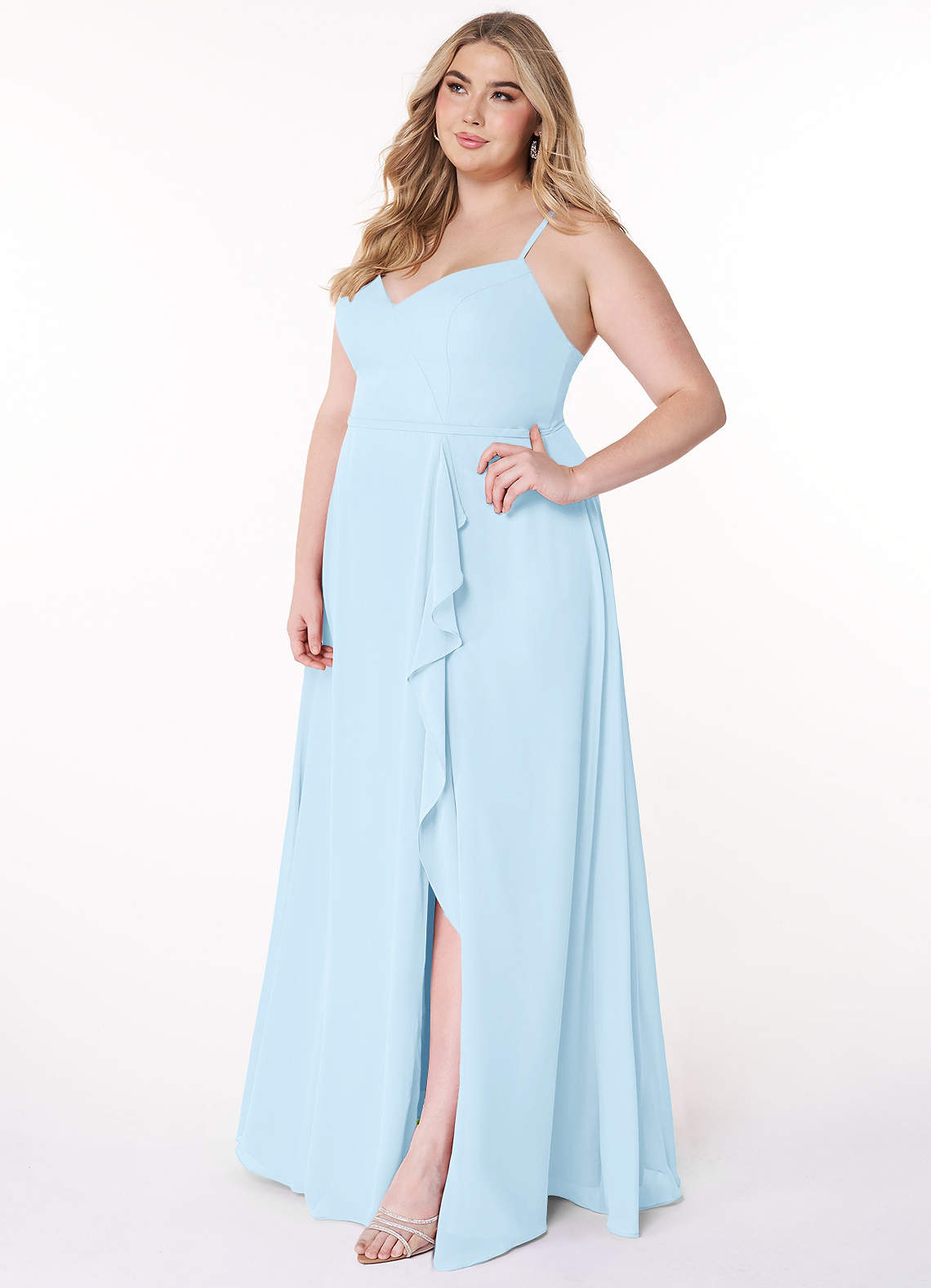 neia ruffle dress in blue chiffon Inara Navy Ruffle Maxi Dress - 10