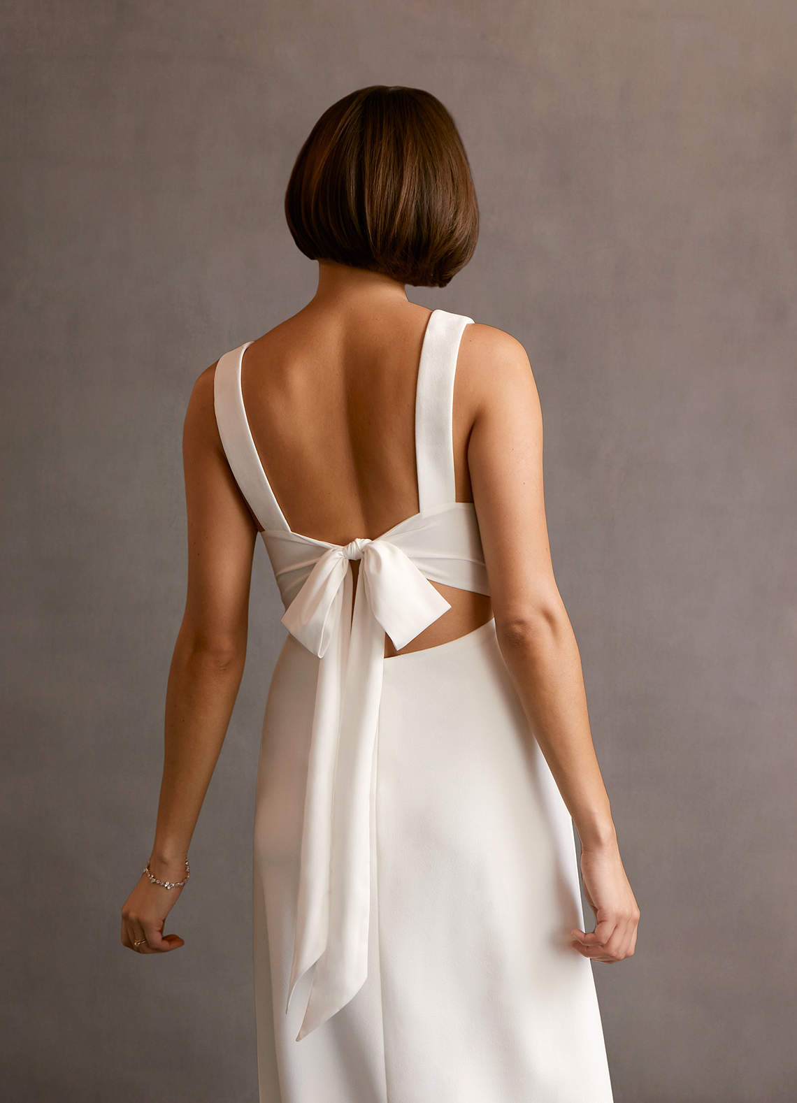 Azazie Chari Wedding Dresses Diamond White A-Line V-Neck Stretch Crepe Dress image4