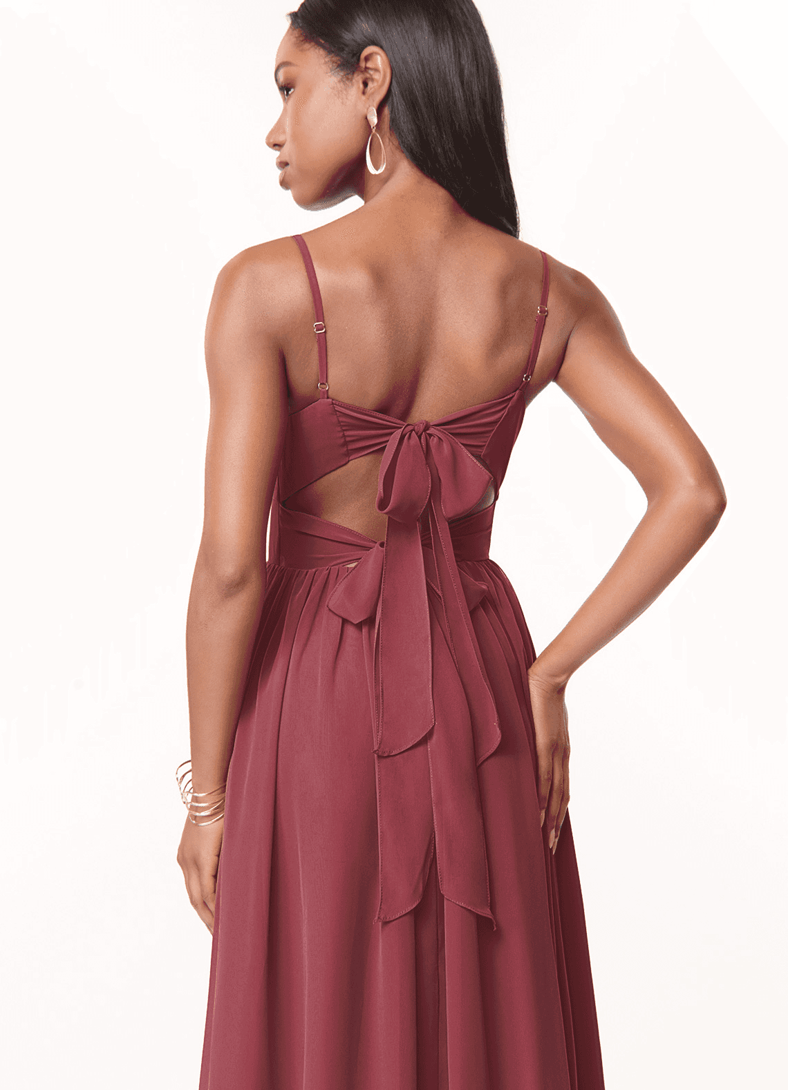 Azazie Zeya Bridesmaid Dresses Merlot A-Line V-Neck Pleated Chiffon Dress image1