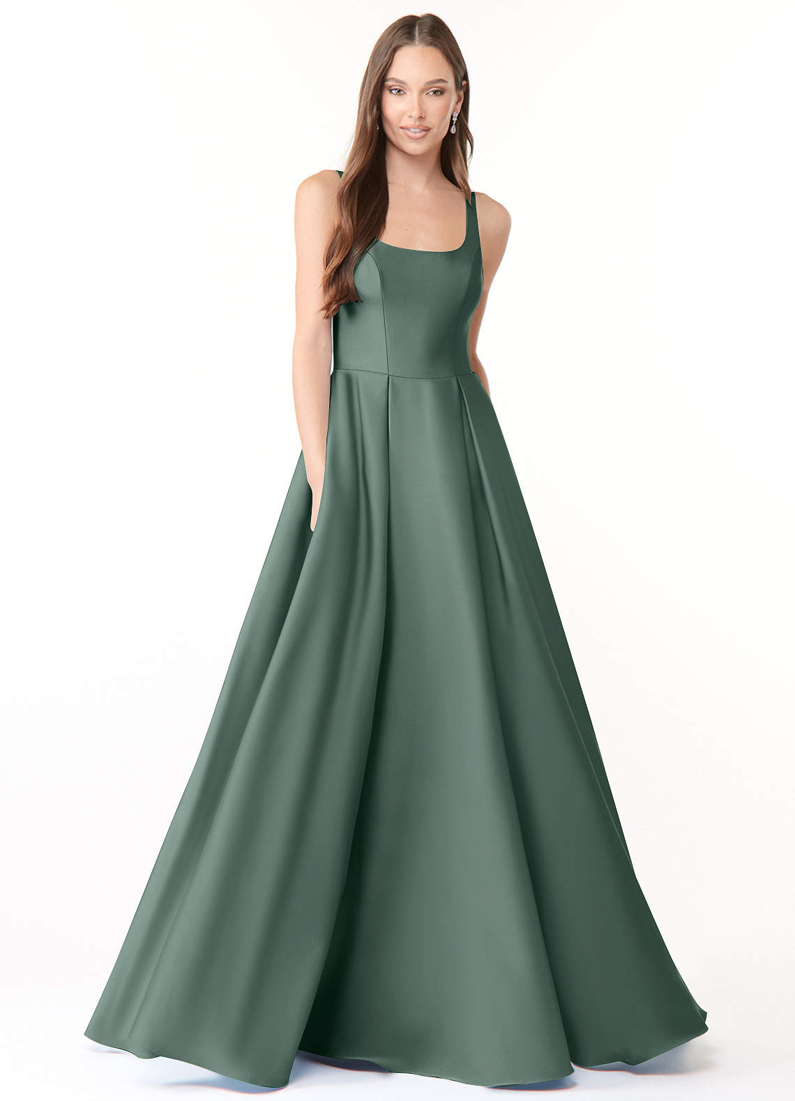 Azazie Neve Bridesmaid Dresses Sea Moss Ball-Gown with Pockets Stretch Satin Dress image1