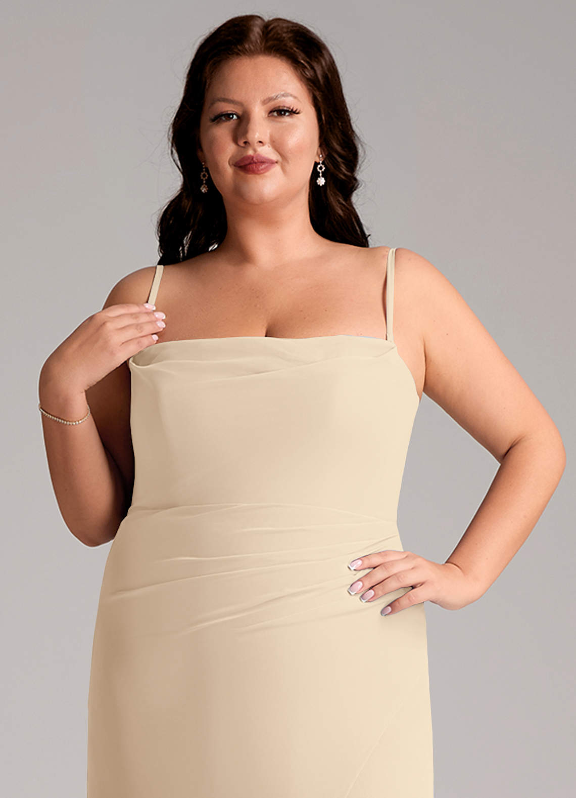 Azazie Leonis Champagne Chiffon Bridesmaid Dresses | Azazie