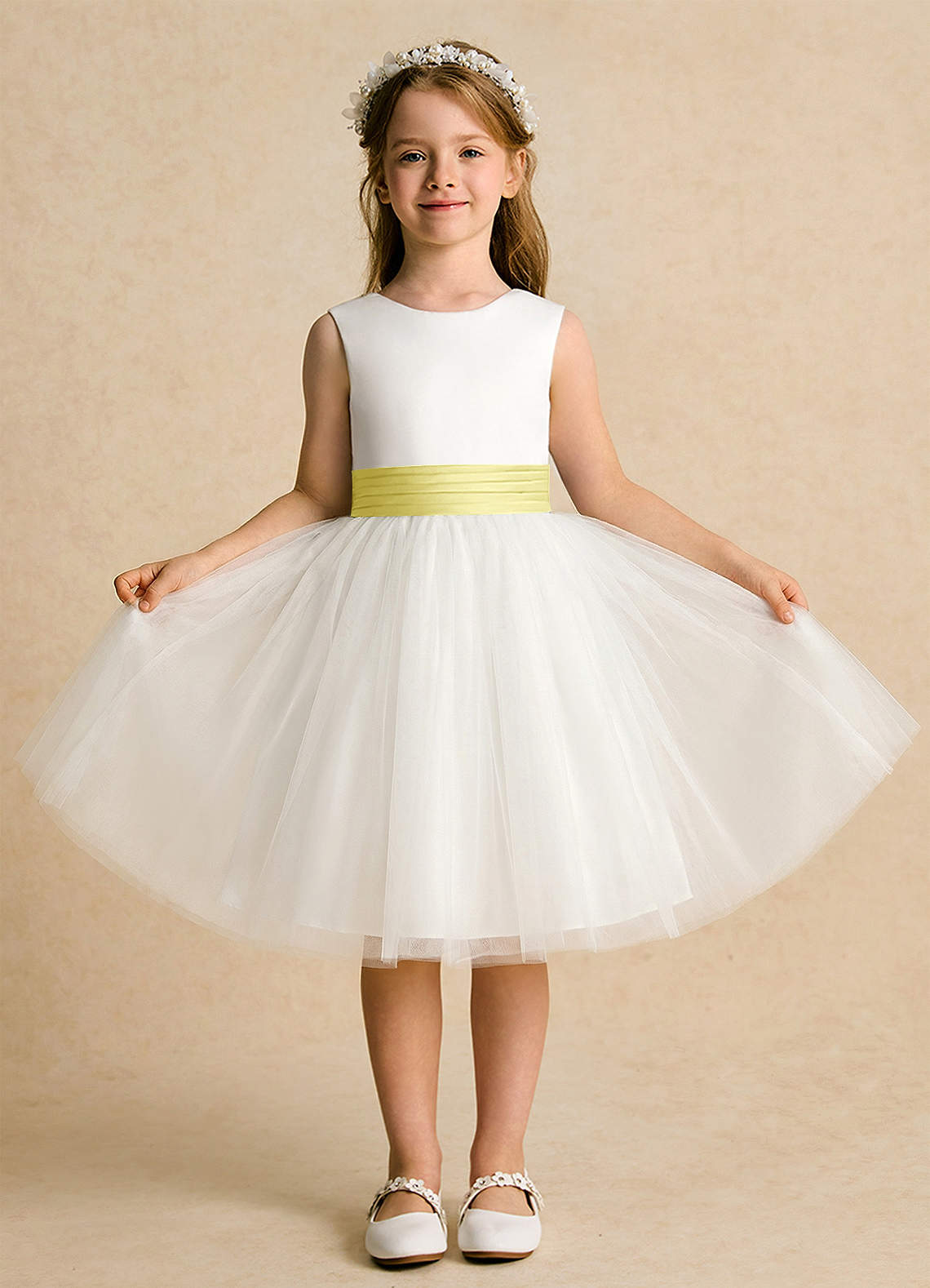 Azazie Sosie Flower Girl Klänningar Klänning A-Line i Tyll Plisserad image1