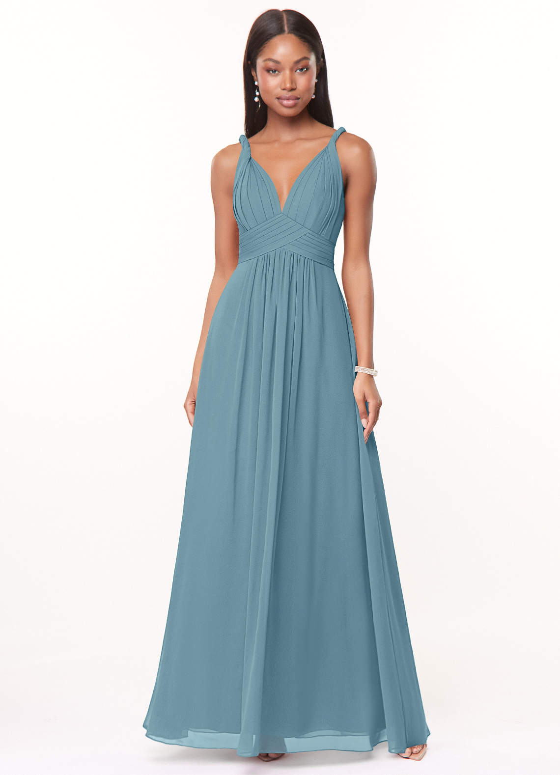Azazie Maren Bridesmaid Dresses Moody Blue A-Line Pleated Chiffon Dress image1