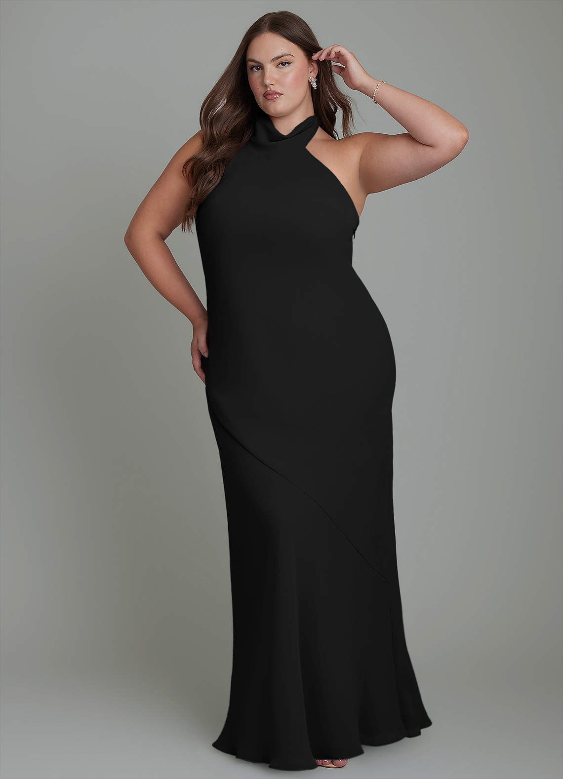 Azazie Velli Bridesmaid Dresses Black Mermaid High Neck Chiffon Dress image9