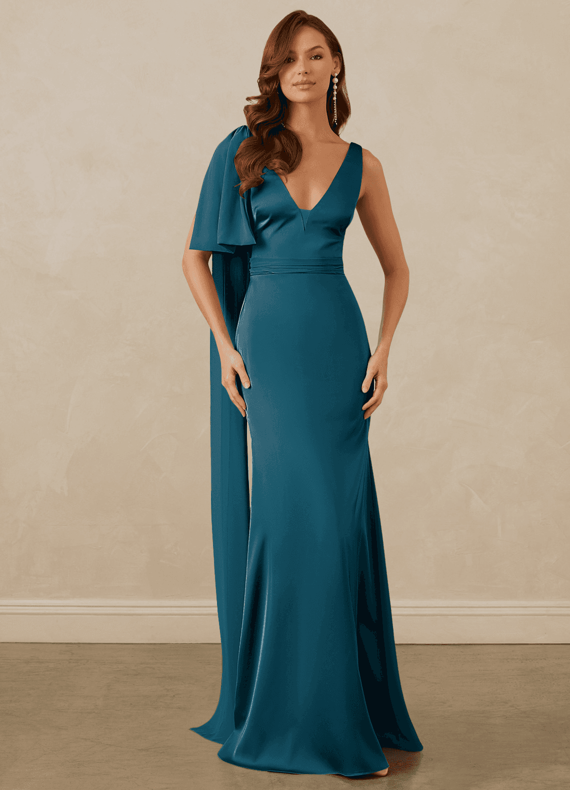 Christian Siriano Bridal for Azazie 1011 Bridesmaid Dresses Ink Blue Mermaid Bow Stretch Satin Dress image1