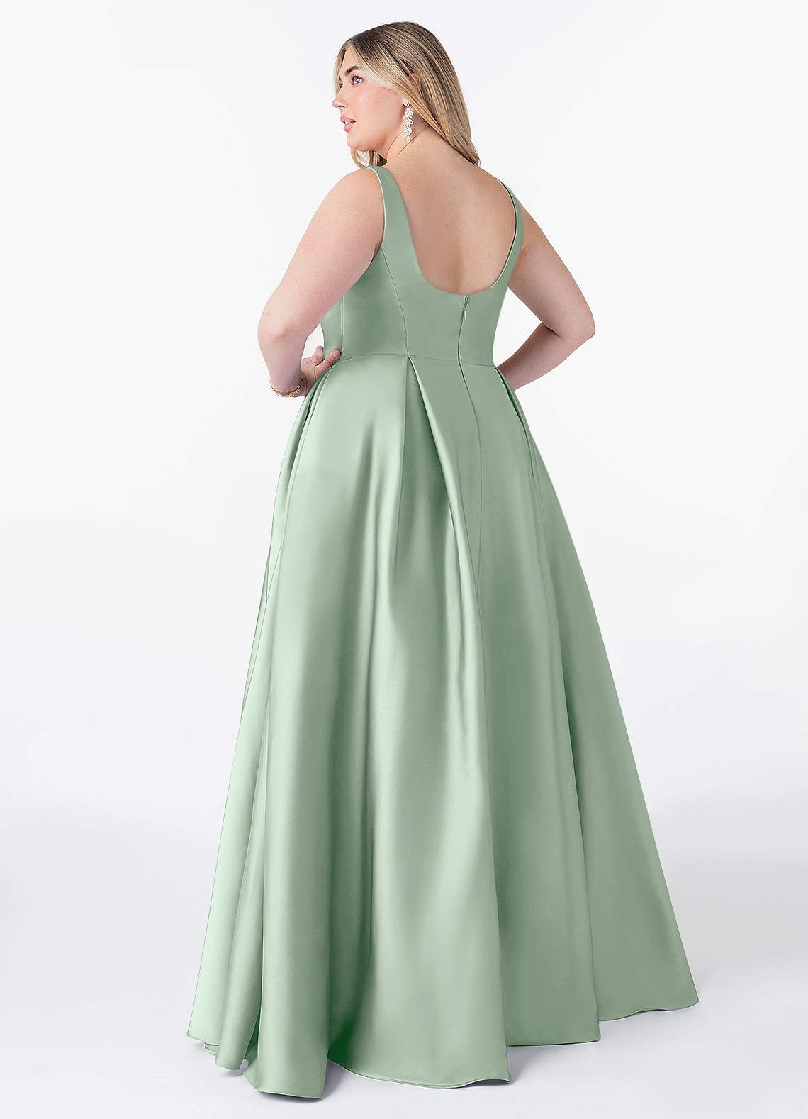 Azazie Neve Robes de demoiselle d'honneur Robe Princesse en Satin extensible avec poches Agave image7