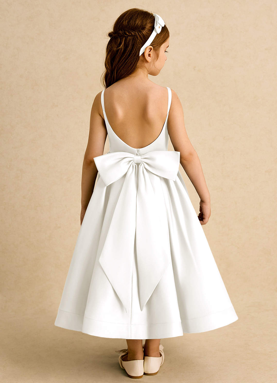 Azazie Babs Flower Girl Dresses Ivory Ball-Gown Pleated Matte Satin Dress image5