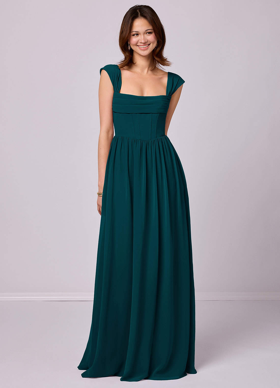 Barbie ♥ Azazie Bridesmaid Dresses Pine A-Line Corset Chiffon Dress image1