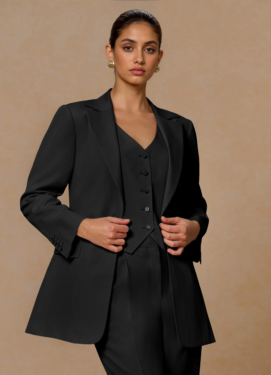 front Margaret Black Cotton Linen Blend Blazer