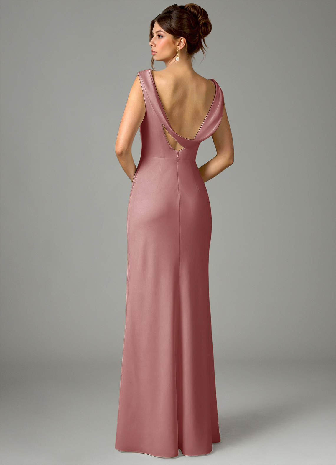 Azazie Kieryn Bridesmaid Dresses Dusty Rose Mermaid Pleated Stretch Satin Dress image5