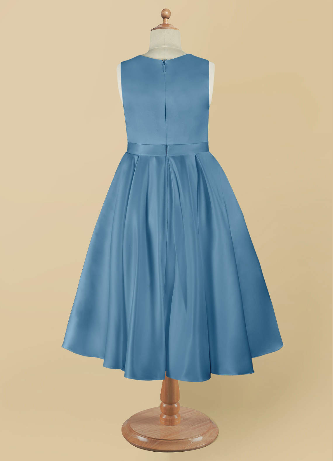 Azazie A-Line/Princess Scoop Neck Knee-Length Matte Satin Flower Girl Dresses - Steel Blue Azazie A-Line/Princess Scoop Neck Knee-Length Matte Satin Flower Girl Dresses - Steel Blue