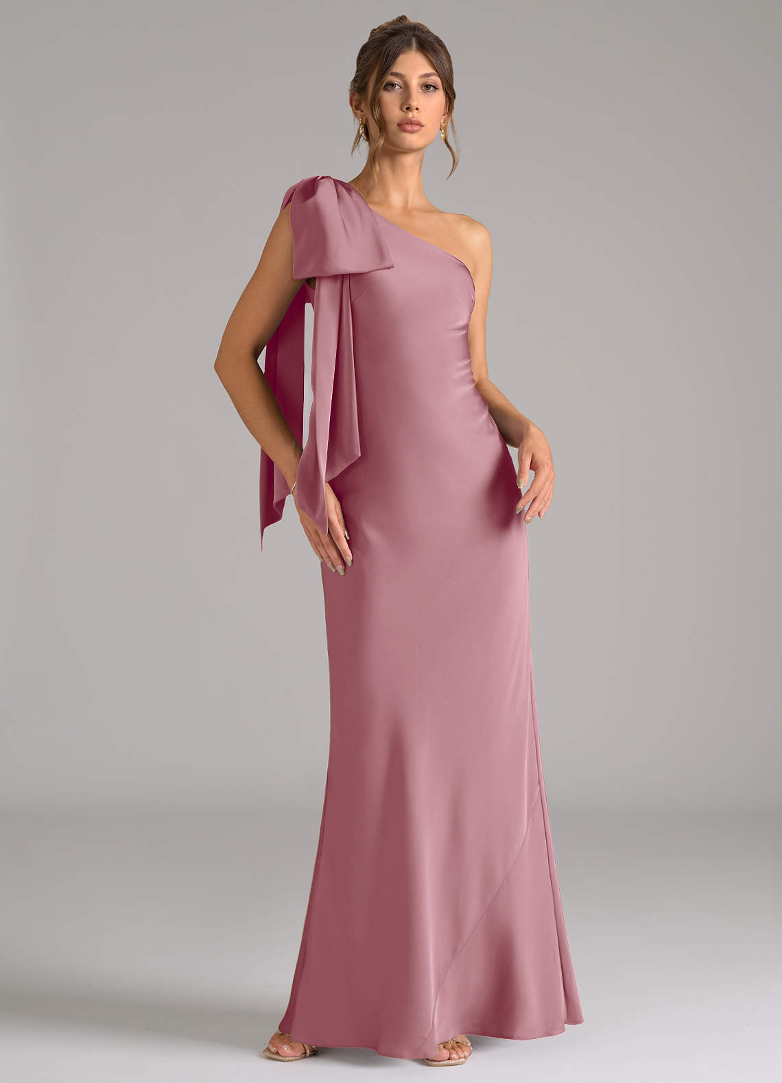 Azazie Capri Bridesmaid Dresses Vintage Mauve Mermaid One Shoulder Stretch Satin Dress image1