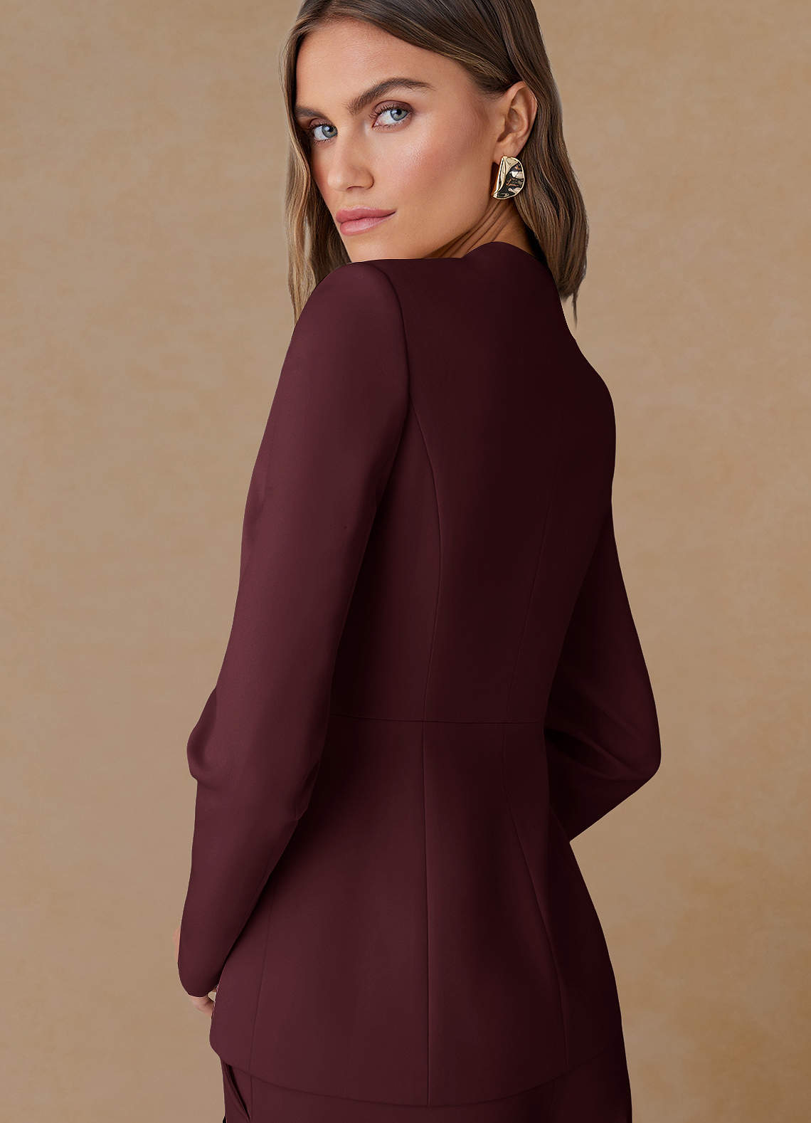front Elara Cabernet Refined Weave Tailored Blazer