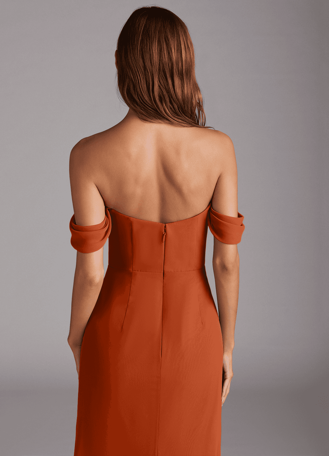 Azazie Saige Vestidos de damas de honor Vestido de Naranja Quemada de Gasa de Corte en A Convertible con Vestidos sin tirantes image5