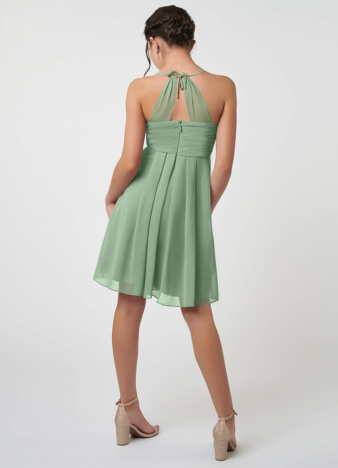 Azazie Ginny Junior Agave A-Line Pleated Chiffon Dress image1