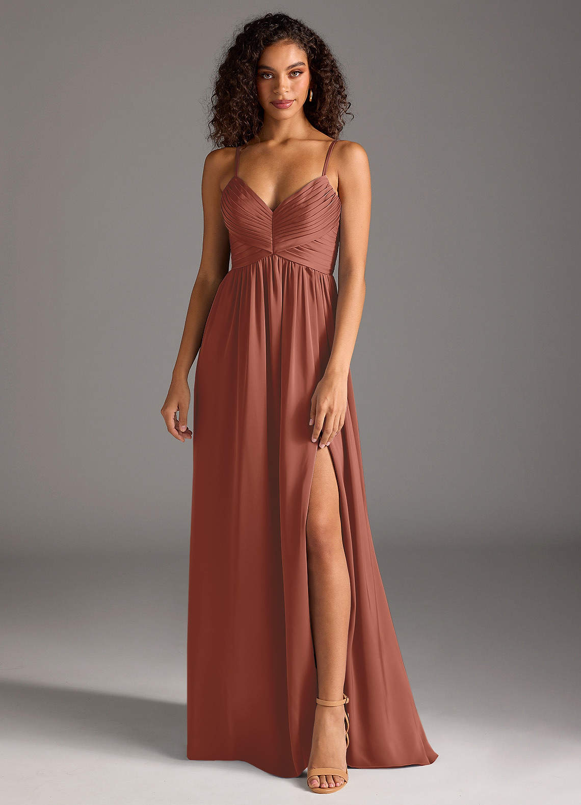Azazie Alia Bridesmaid Dresses Auburn A-Line Pleated Stretch Satin Dress image1