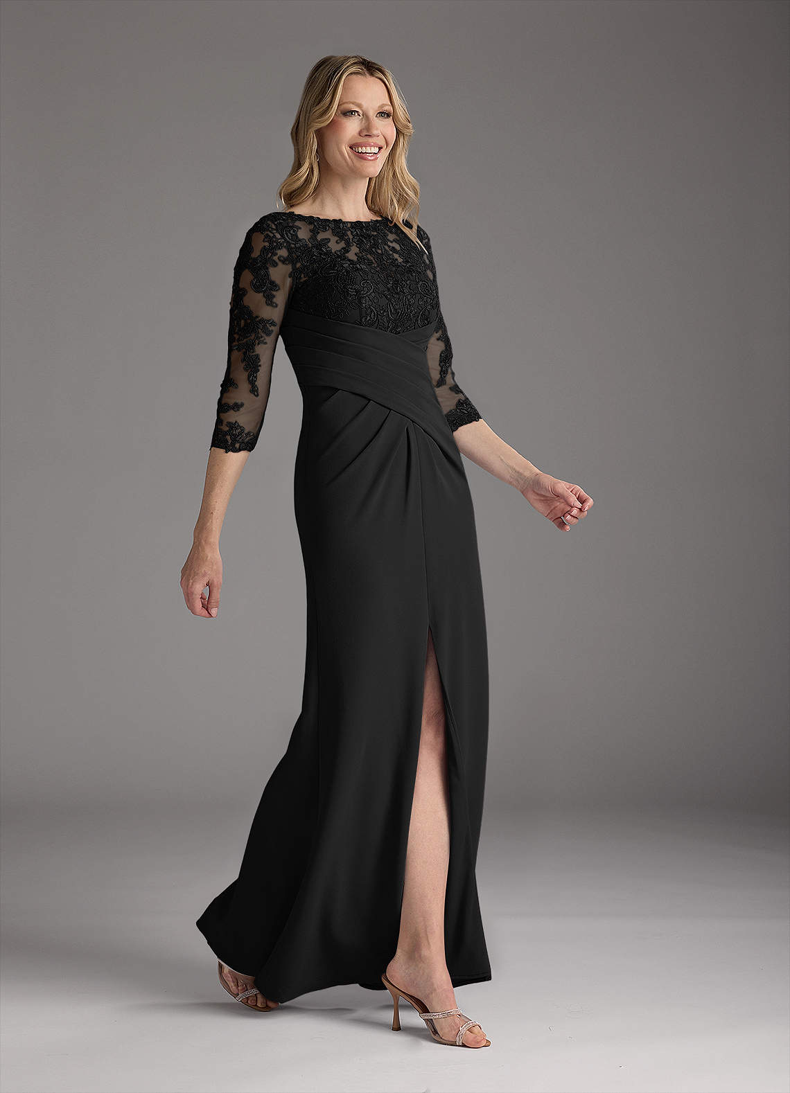 Azazie Margene Black Sheath Lace Stretch Crepe Dress | Azazie