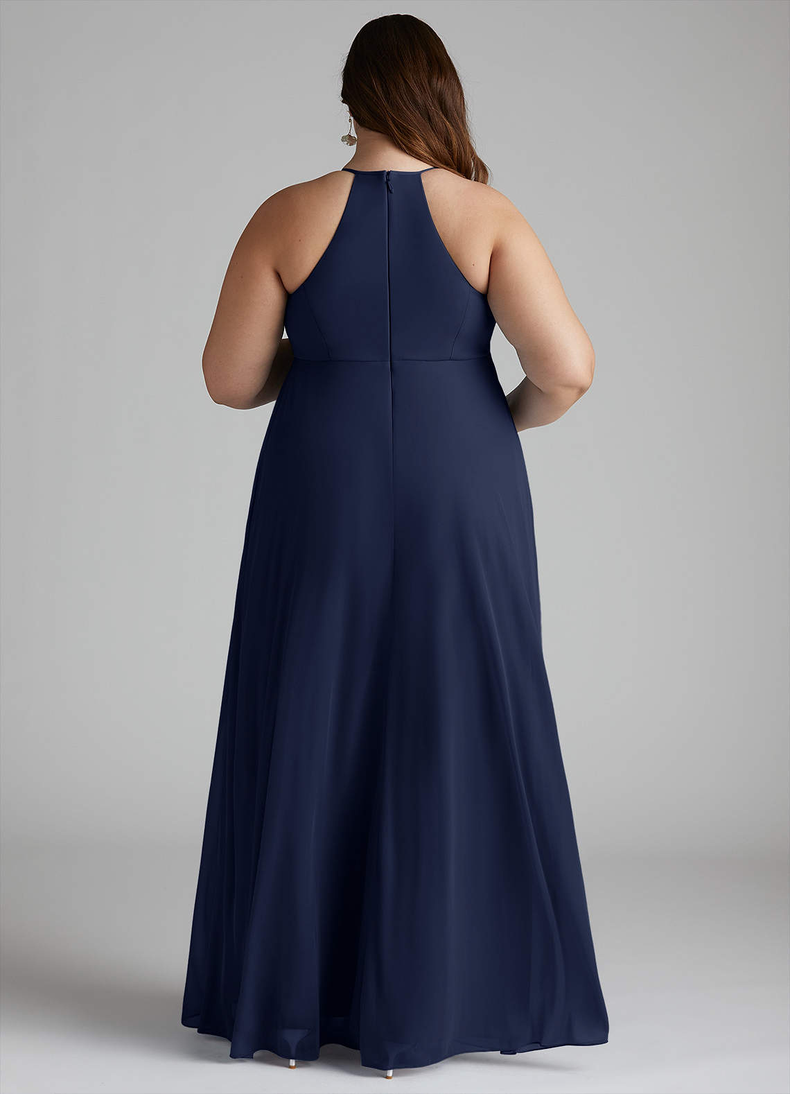 Azazie Annabelle Probar vestidos en casa Vestido de Corte en A Cuello en V plisado Hasta el suelo Malla image7