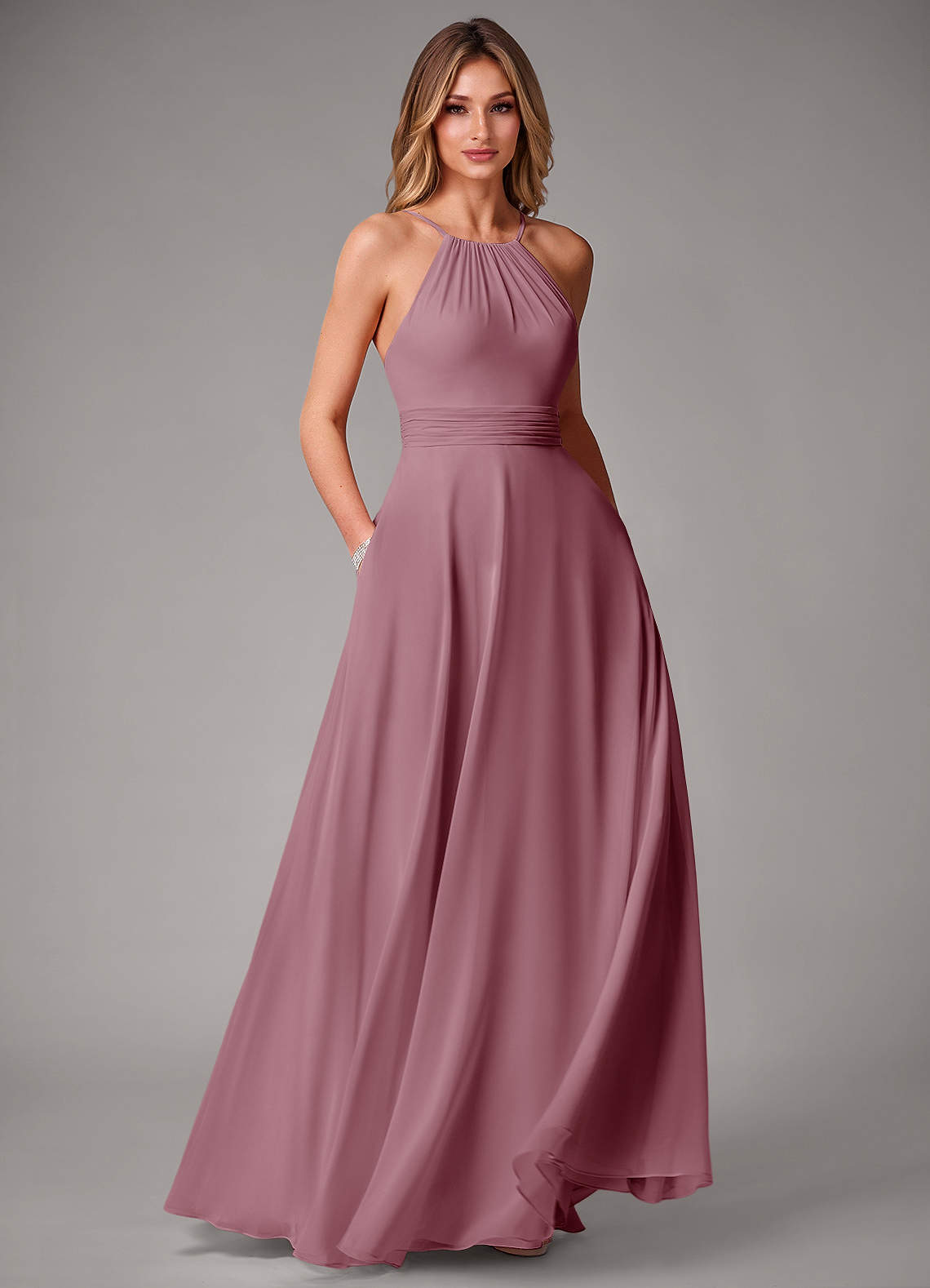 Azazie Amalia Bridesmaid Dresses Vintage Mauve A-Line Pleated Chiffon Dress image1