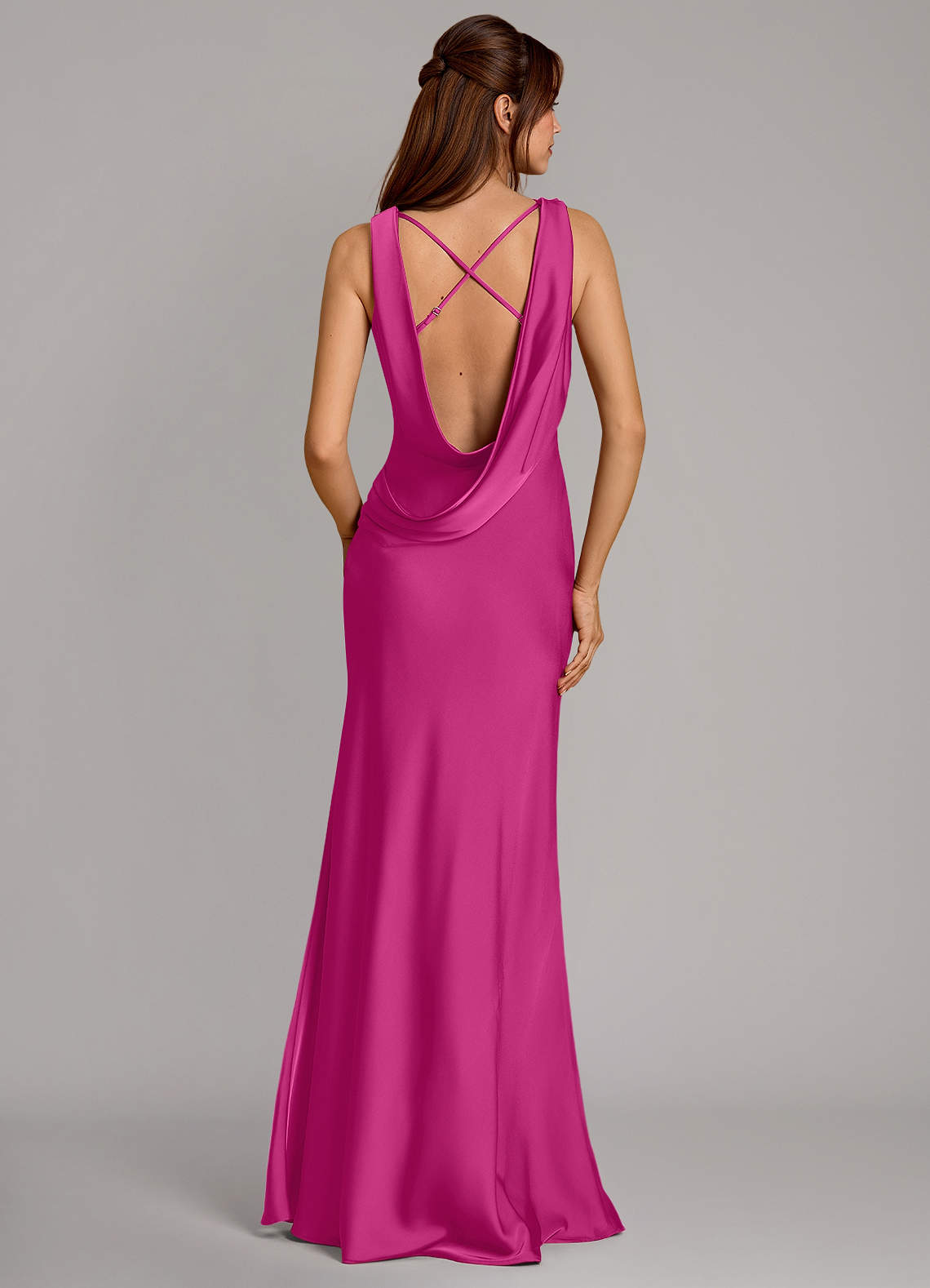 Azazie Cheryl Jurken voor bruidsmeisjes Jurk van Stretch Satijn met Zeemeermin Fuchsia image1