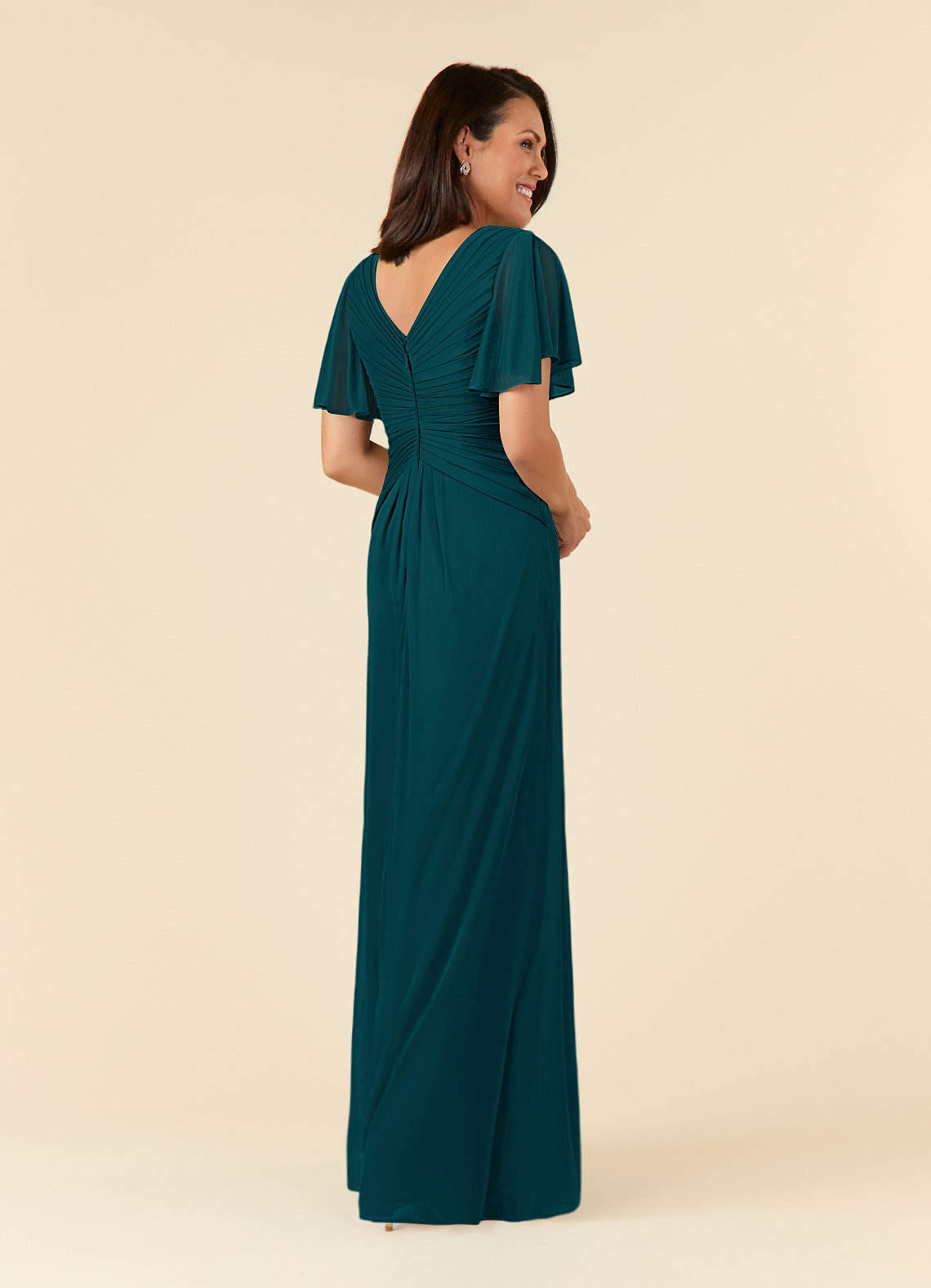 Azazie Emmeline Mother of the Bride Dresses Pine A-Line V-Neck Pleated Mesh Dress image3