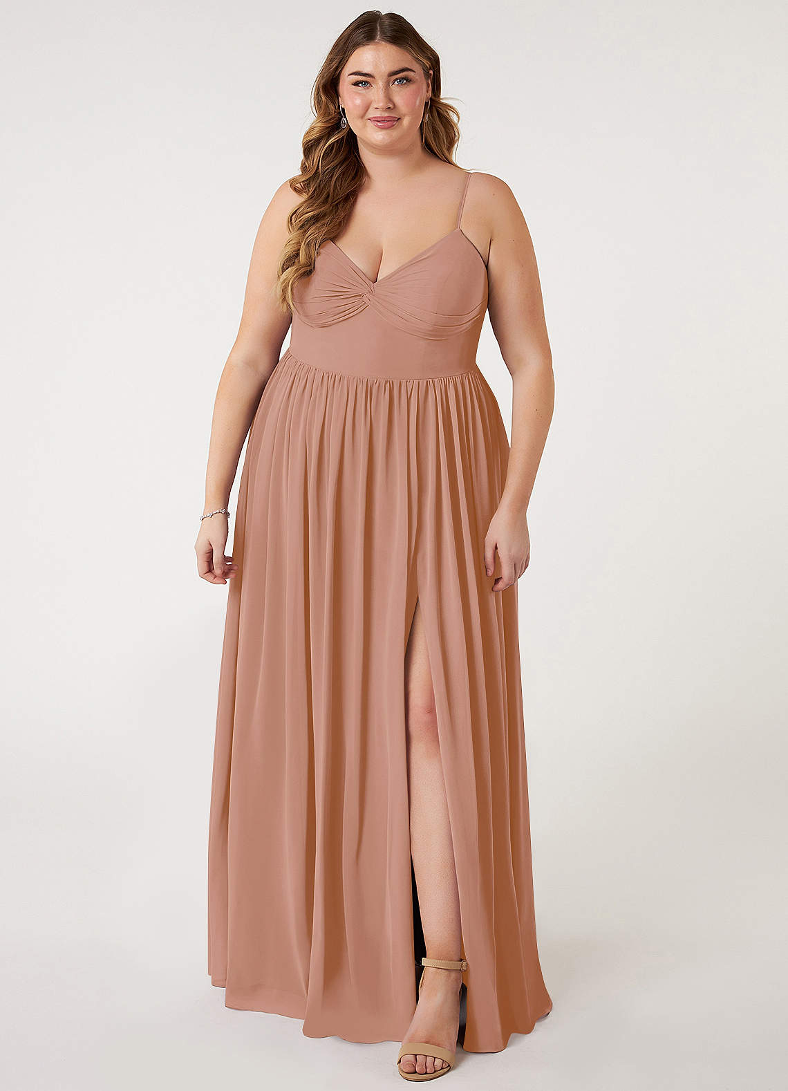 Azazie Zeya Bridesmaid Dresses Champagne Rose A-Line V-Neck Pleated Chiffon Dress image5